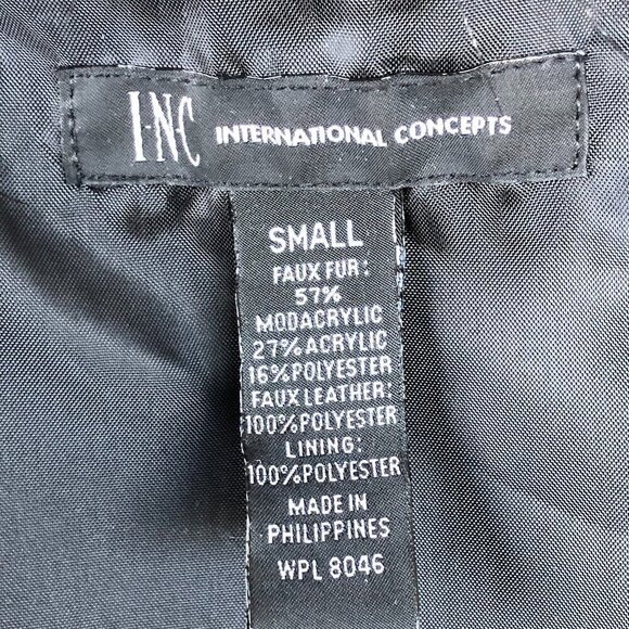 INC International Concepts Black Long Faux Fur Vest & Fabric Back to Layer  S - Picture 12 of 16